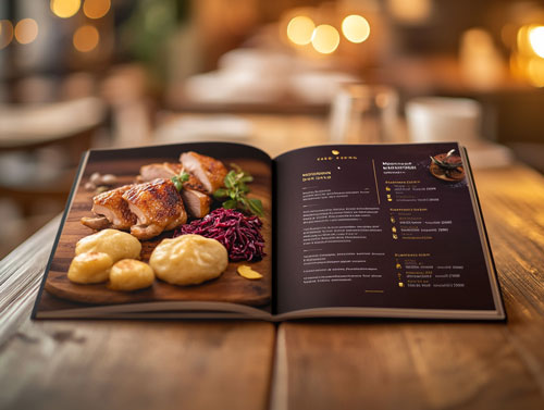 Speisekarte für ein Gasthaus mit Ente und Klößen