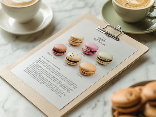 Speisekarten Design für ein kleines auf Macarons spezialisiertes Café.